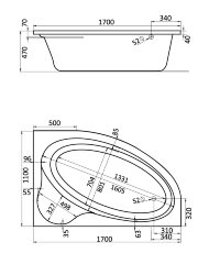Ванна акриловая Santek Эдера асимметричная 170х110, правосторонняя, белая