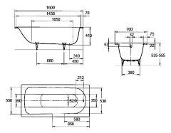 Ванна стальная Kaldewei SANIFORM PLUS Mod.372-1, размер 1600х750х410, alpine white, без ножек