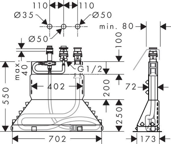 Hansgrohe 13437180 Скрытая часть монтаж смесителя на 3 отверстия на край ванны, 1/2
