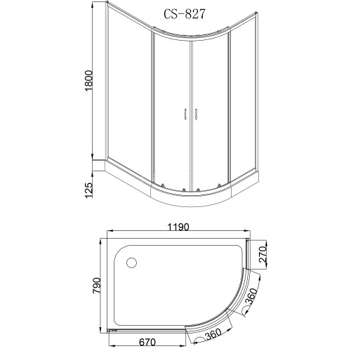 Душевое ограждение Loranto 120х80х195, низкий поддон 13 см, матовое стекло 4 мм (CS-827AR)