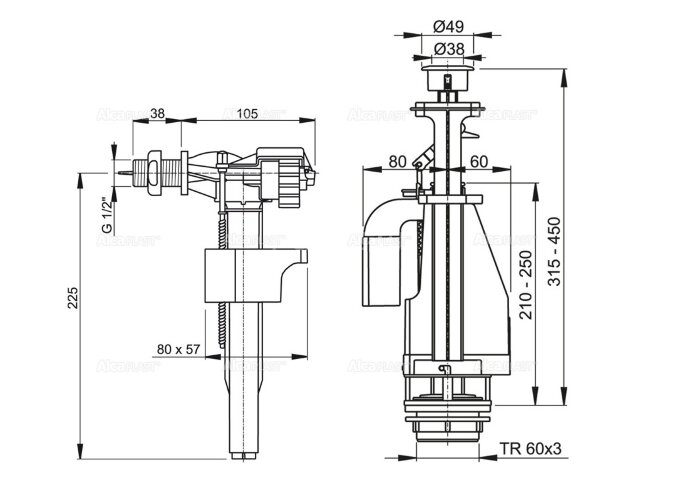 Выпускной комплект Alca Plast с двойной кнопкой, хром (SA08AS 1/2" CHROM)